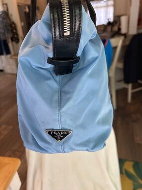 Prada Light Blue Tote with Black Trim